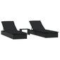 vidaXL sauļošanās gultas ar galdiņu, 2 gab., melna PE rotangpalma cena un informācija | Sauļošanās krēsli | 220.lv