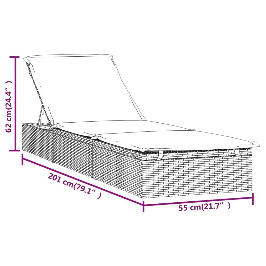 vidaXL sauļošanās gultas ar galdiņu, 2 gab., pelēka PE rotangpalma cena un informācija | Sauļošanās krēsli | 220.lv