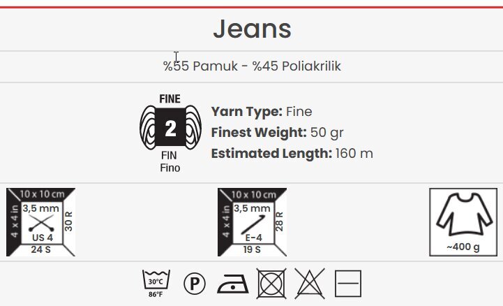 Adīšanas dzija YarnArt Jeans 50g, krāsa 70 цена и информация | Adīšana | 220.lv