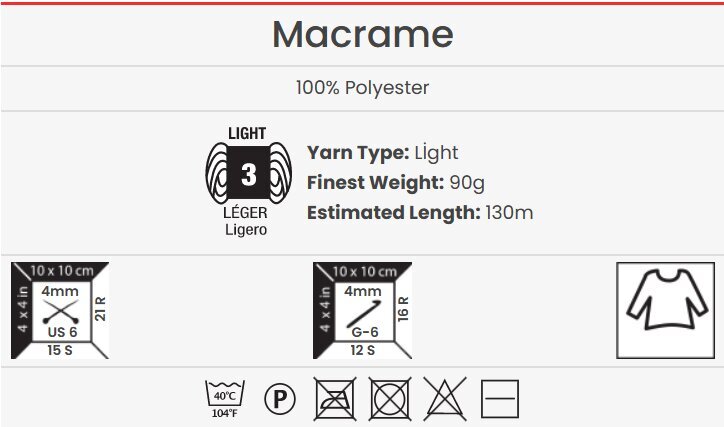 Adīšanas dzija YarnArt Macrame 90g, krāsa 147 cena un informācija | Adīšana | 220.lv