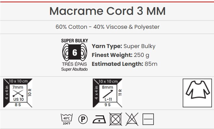 Adīšanas dzija YarnArt Macrame Cord 3 MM 250g, krāsa 761 cena un informācija | Adīšana | 220.lv