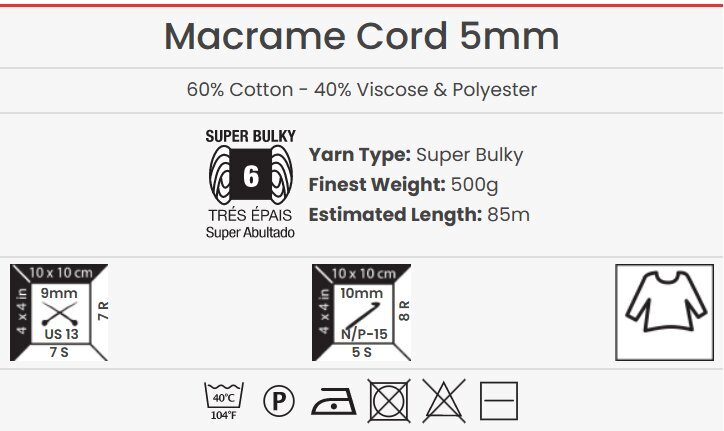 Adīšanas dzija YarnArt Macrame Cord 5 MM 500g, krāsa 784 цена и информация | Adīšana | 220.lv