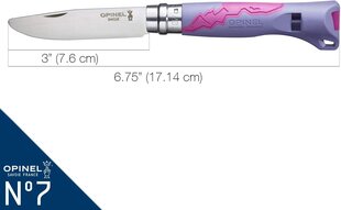 Детский нож Opinel Outdoor Junior № 7, рукоятка фиолетовая/фуксия цена и информация | Туристические ножи, многофункциональные приборы | 220.lv