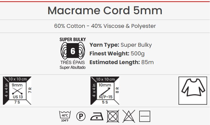 Adīšanas dzija YarnArt Macrame Cord 5 MM 500g, krāsa 753 цена и информация | Adīšana | 220.lv