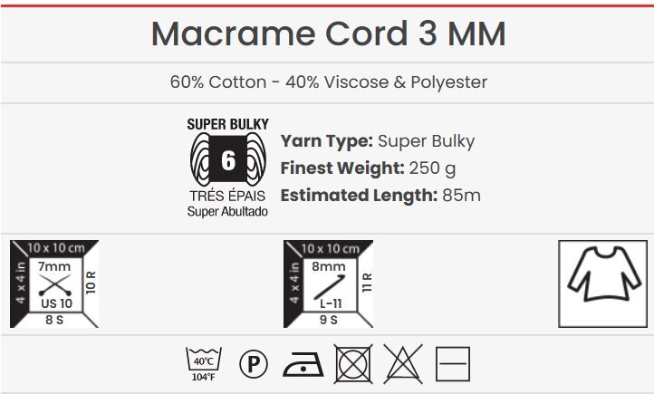 Adīšanas diegi YarnArt Macrame Cord 3 MM 250g, krāsa 773 цена и информация | Adīšana | 220.lv