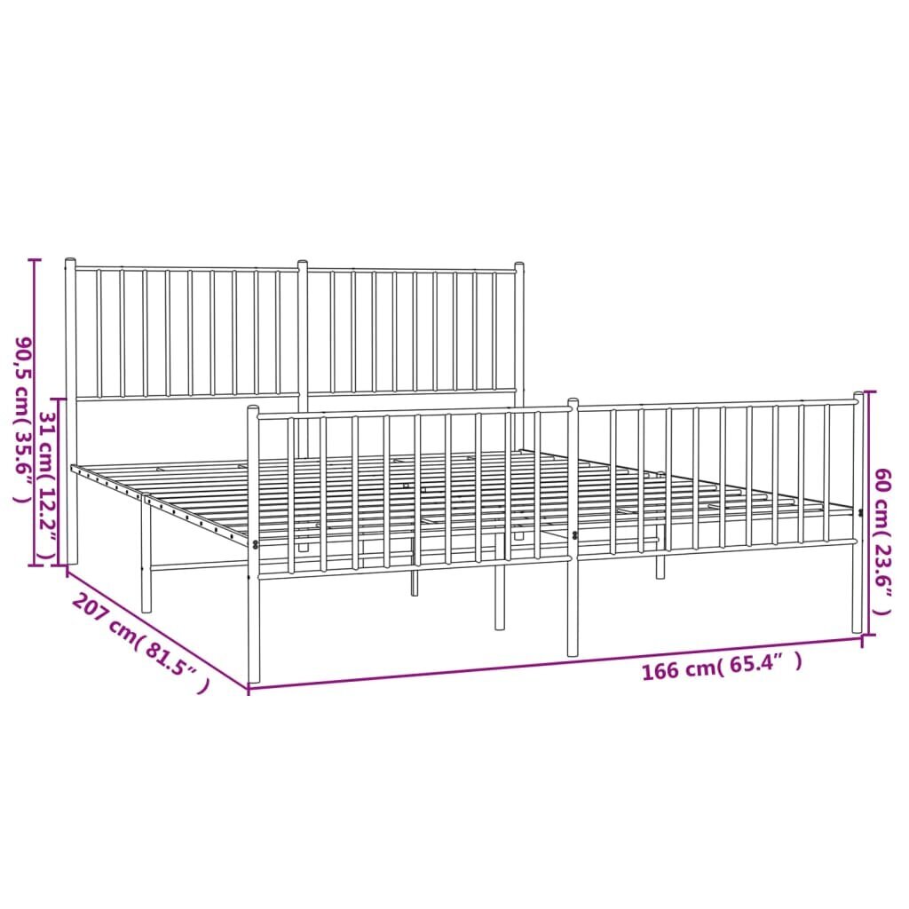 Gultas rāmis ar galvgali un kājgali vidaXL, 160x200 cm, melns цена и информация | Gultas | 220.lv