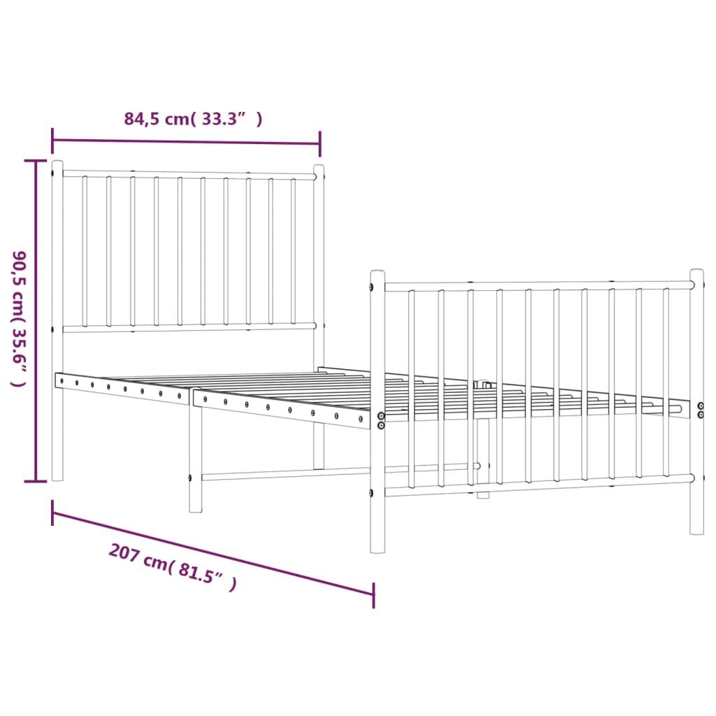 Gultas rāmis ar galvgali un kājgali vidaXL, 80x200 cm, balts cena un informācija | Gultas | 220.lv