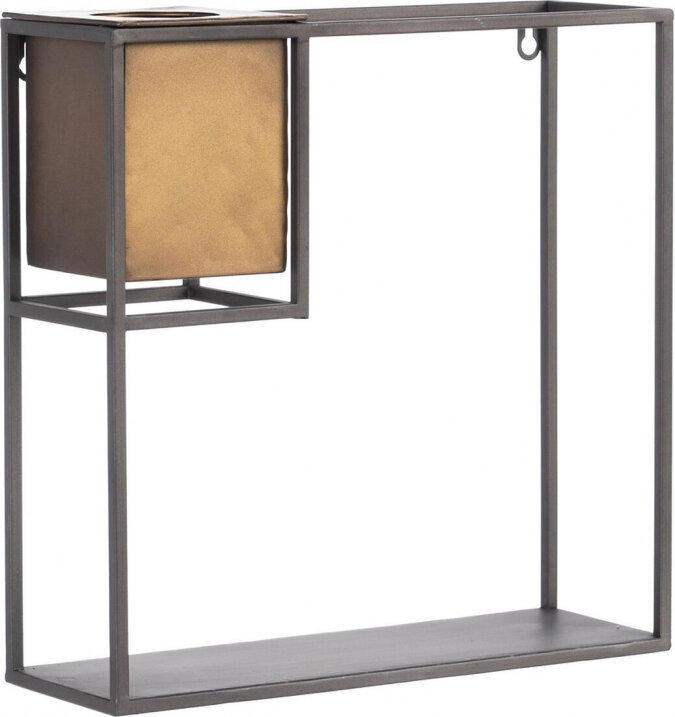 Bigbuy Home plaukts 36 x 12 x 36 cm, melns, bronza cena un informācija | Plaukti | 220.lv