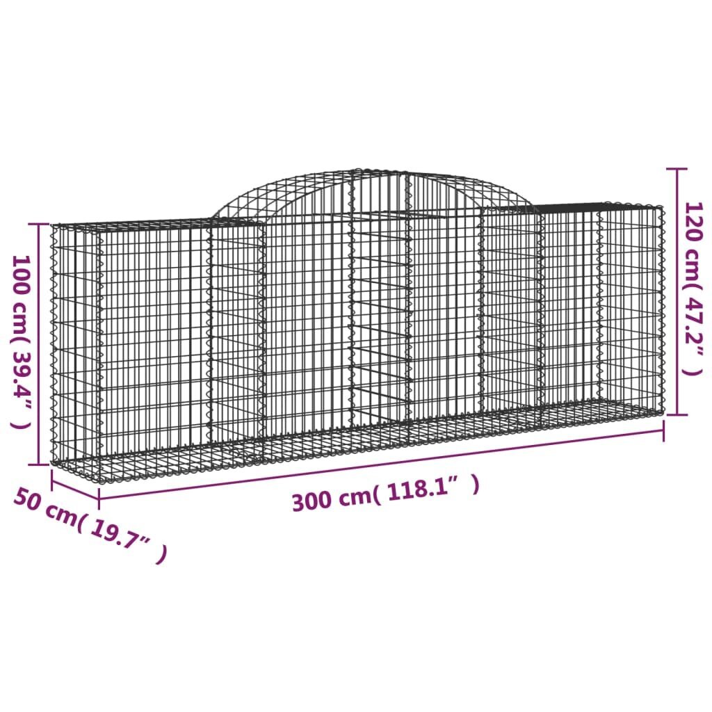 Arkveida gabiona grozi vidaXL, 7 gab., 300x50x100/120cm cena un informācija | Žogi un piederumi | 220.lv