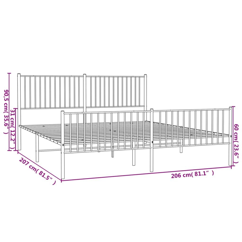 Gultas rāmis ar galvgali un kājgali vidaXL, 200x200 cm, balts цена и информация | Gultas | 220.lv