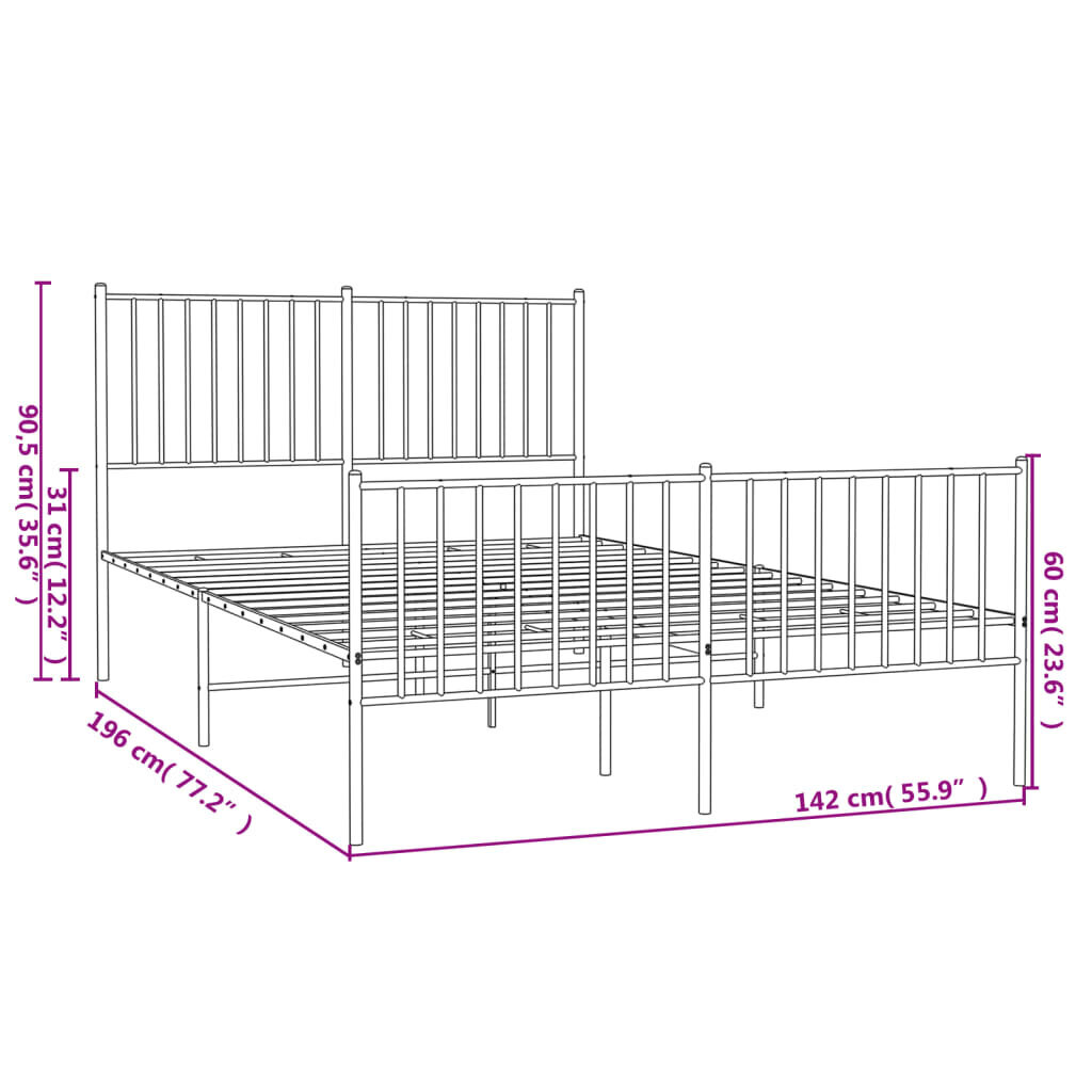 Gultas rāmis ar galvgali un kājgali vidaXL, 135x290 cm, balts cena un informācija | Gultas | 220.lv