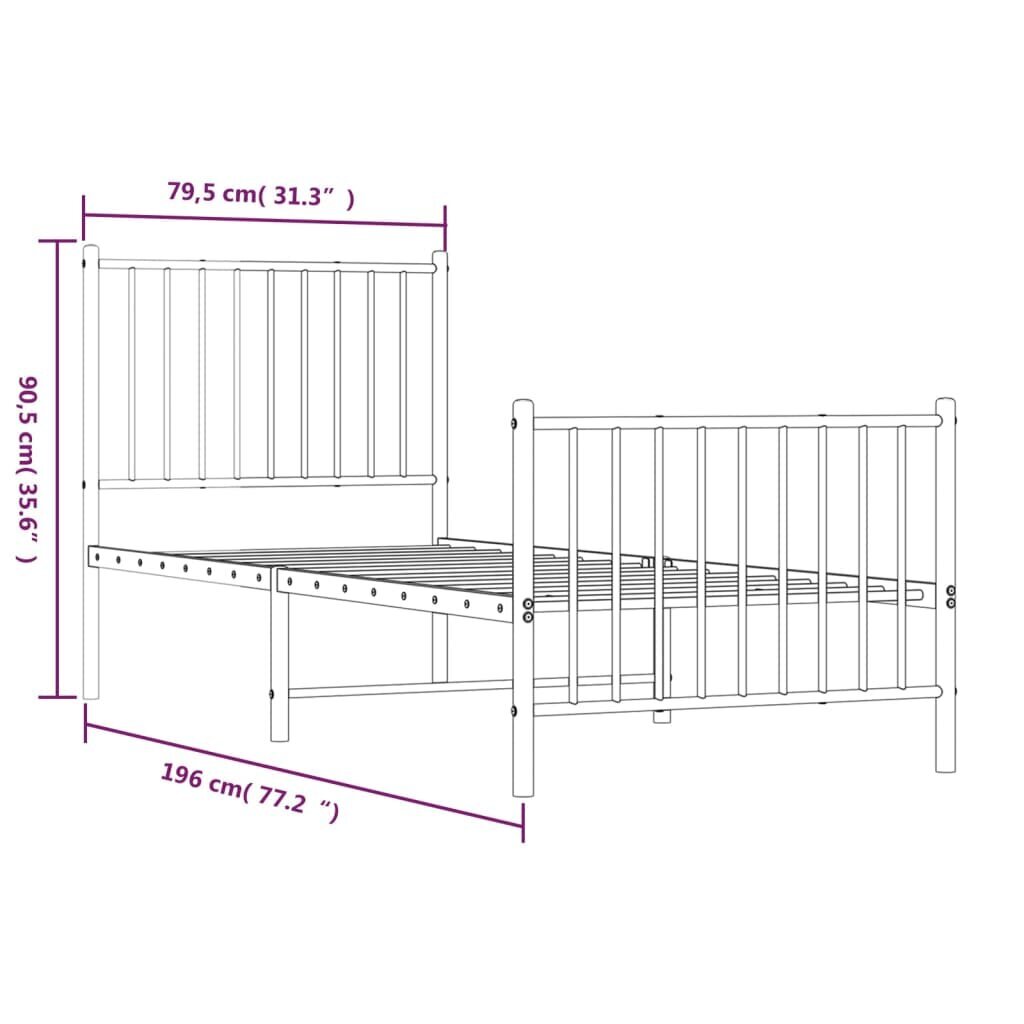 Gultas rāmis ar galvgali un kājgali vidaXL, 75x190 cm, balts cena un informācija | Gultas | 220.lv