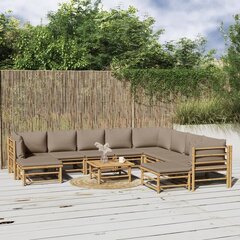 vidaXL 11-daļīgs dārza atpūtas mēbeļu komplekts ar matračiem, bambuss cena un informācija | Dārza mēbeļu komplekti | 220.lv