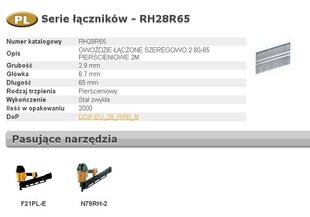 BOSTITCH NAGAS RH 2,8 x 65mm 21` Gredzens 2000 gab. цена и информация | Крепежные изделия | 220.lv