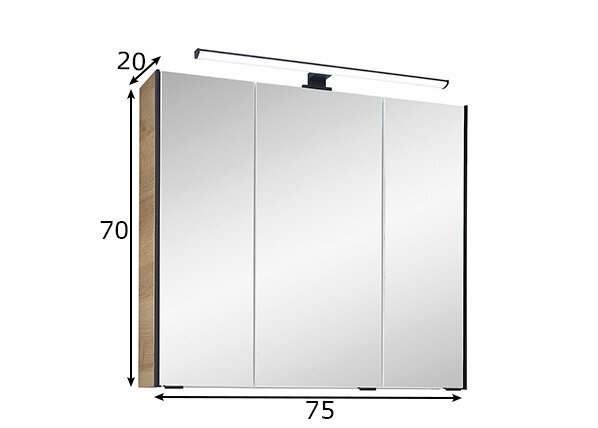 Spoguļstikla skapis ar LED apgaismojumu 03-II ozols cena un informācija | Vannas istabas skapīši | 220.lv