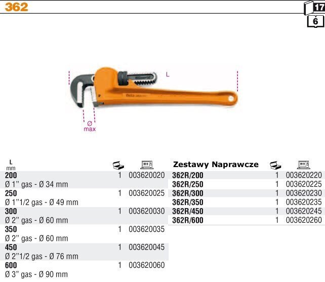 BETA uzgriežņu atslēga, HEAVY DUTY 250mm 1,1/2 cena un informācija | Rokas instrumenti | 220.lv