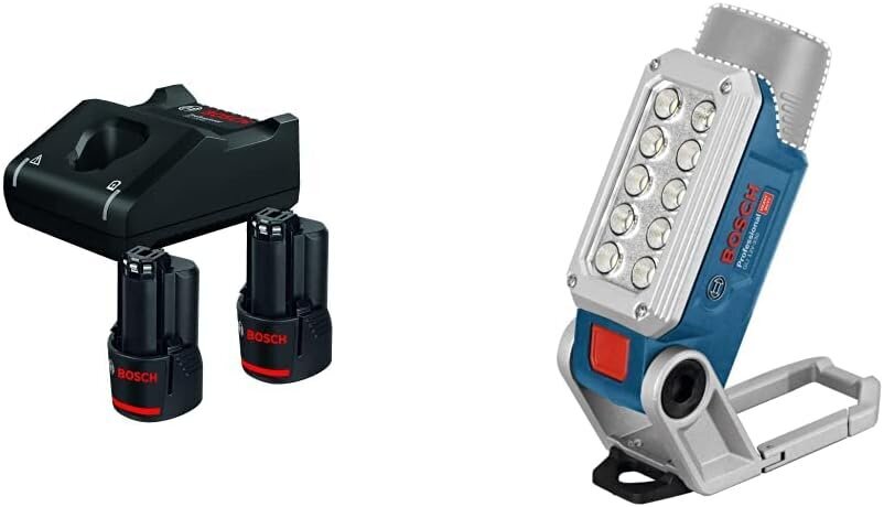 Bosch Professional 12V sistēmas akumulatora komplekts (2x2,0AH akumulators + lādētājs GAL 12V-40 C132, kartonā) un 12v sistēmas akumulatora LED GLI 12V-330 (330 lūmeni, darbības laiks: 180 min/ah) cena un informācija | Akumulatori putekļu sūcējiem | 220.lv