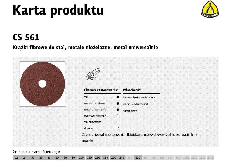 KLINGSPOR FIBER DISC 125mm th. 16 CS561 /25gab. cena un informācija | Slīpmašīnas | 220.lv