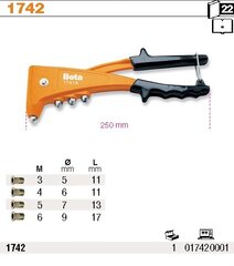 BETA KNIEDĒŠANAS UZRĶIŅAS ROKAS ROKASGRĀMATA 4 MAINĪGAS SPRAUGAS 1742 cena un informācija | Rokas instrumenti | 220.lv