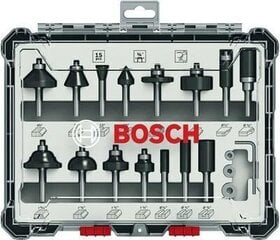 Набор фрез BOSCH 15 шт., ручка: 1/4 цена и информация | Механические инструменты | 220.lv