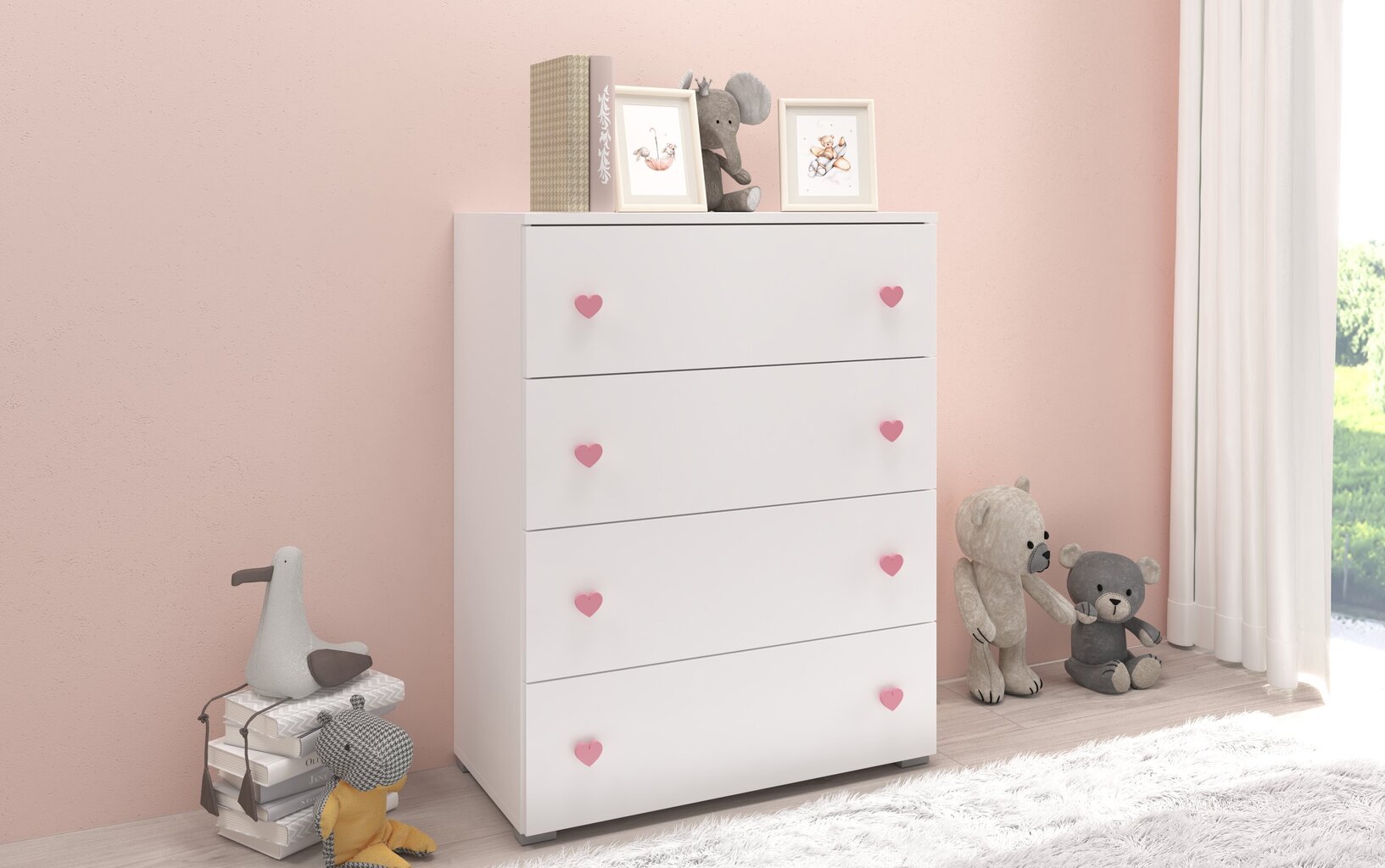 Kumode ADRK Furniture Elza, balta/rozā цена и информация | Kumodes | 220.lv