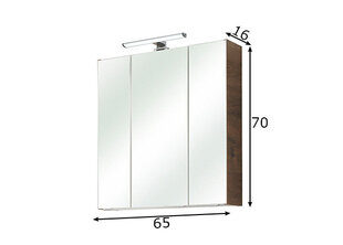 Spoguļstikla skapis ar LED apgaismojumu 66-I ozols cena un informācija | Vannas istabas skapīši | 220.lv