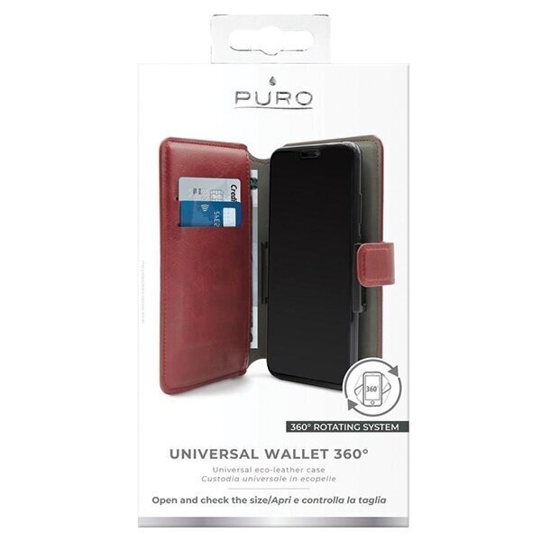 PURO Wallet 360° XL etui uniwersalne czerwony|red obrotowe z kieszeniami na karty UNIWALLET4REDXL cena un informācija | Telefonu vāciņi, maciņi | 220.lv