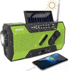 Saules radio, kloķa radio ON/FM uzlādējamais dinamo radio ūdensnecaurlaidīgais LED dinamo lukturu jaudas soliņš pārgājieniem, kempingiem, Ourdoor, avārija (zaļš) цена и информация | Радиоприемники и будильники | 220.lv