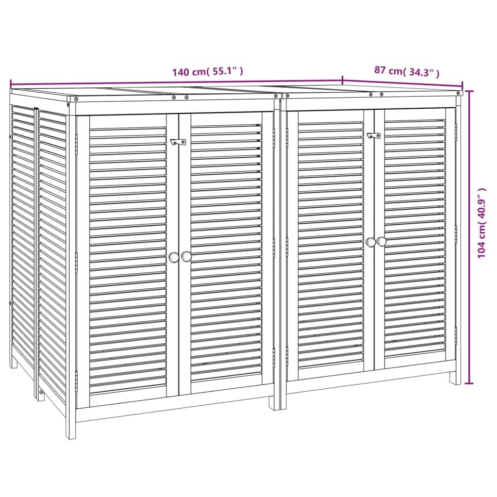 vidaXL dārza uzglabāšanas kaste, 140x87x104 cm, akācijas masīvkoks цена и информация | Komposta kastes un āra konteineri | 220.lv