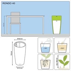 LECHUZA puķu kaste Rondo 40 ALL-IN-ONE, spīdīgi balta cena un informācija | Podi stādiem un pārstādīšanai | 220.lv