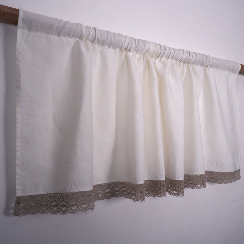 Dabīgs lina aizkars ar mežģīnēm Valance white, 140x90 cm. цена и информация | Aizkari | 220.lv