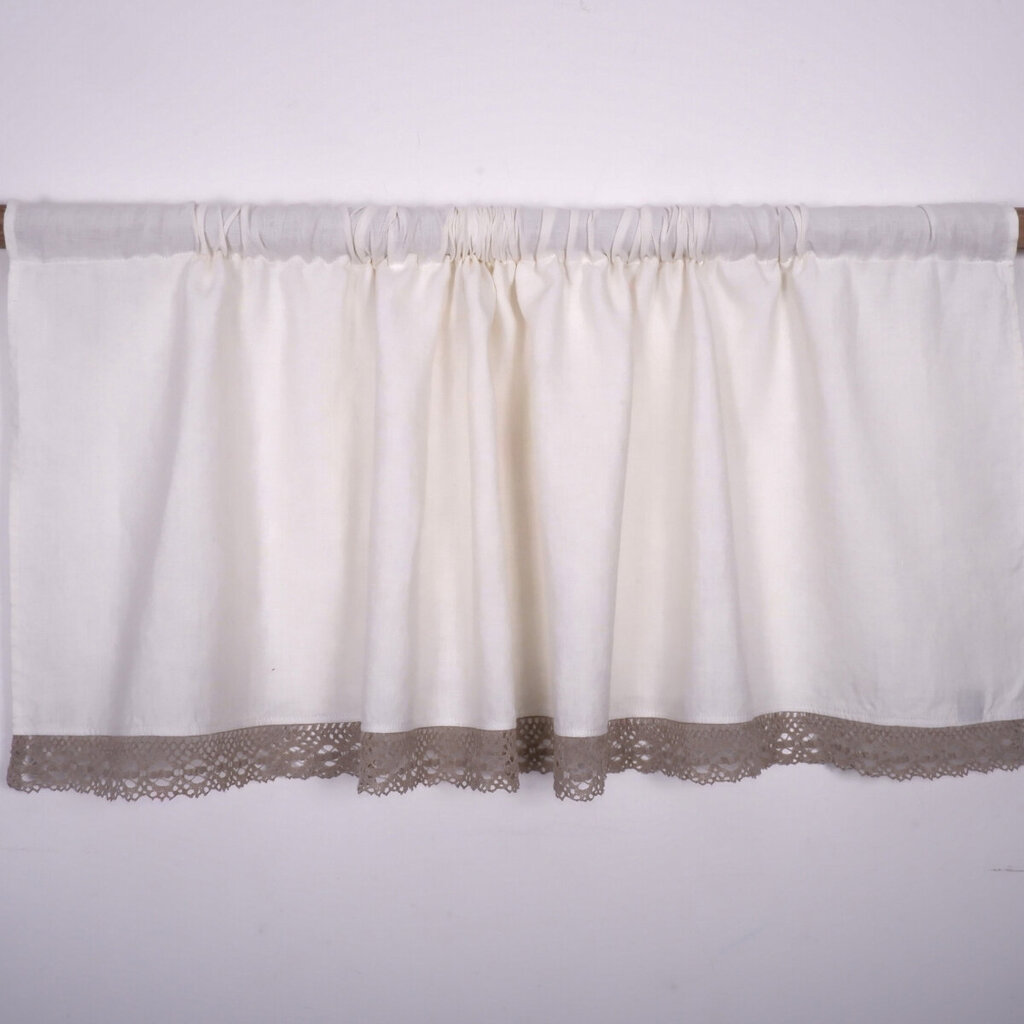 Dabīgs lina aizkars ar mežģīnēm Valance white, 140x90 cm. цена и информация | Aizkari | 220.lv