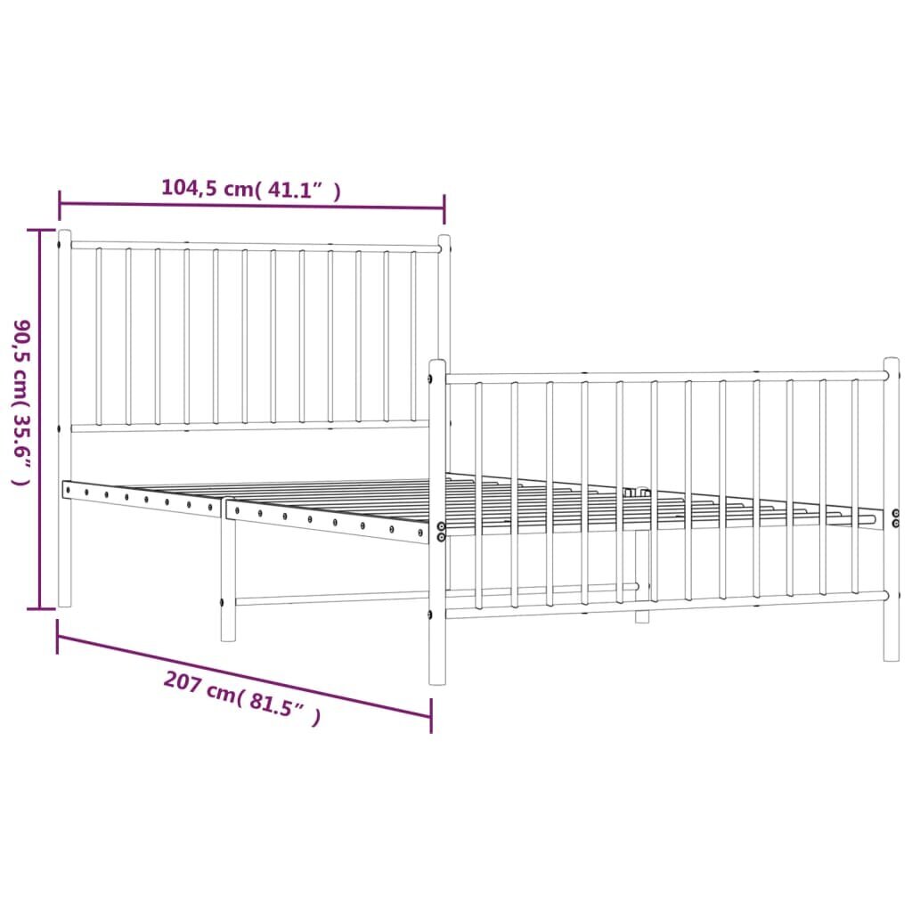 Gultas rāmis ar galvgali un kājgali vidaXL, 100x200 cm, melns cena un informācija | Gultas | 220.lv