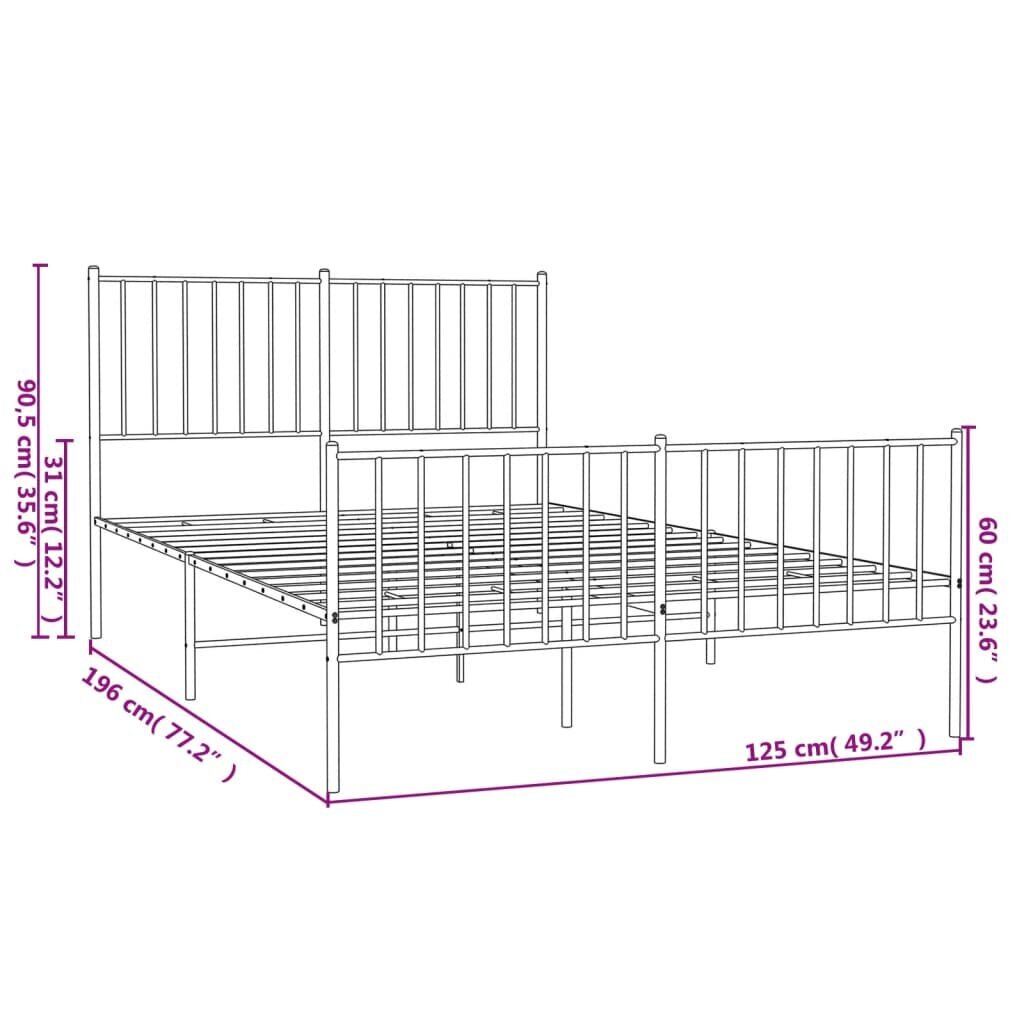 Gultas rāmis ar galvgali un kājgali vidaXL, 120x190 cm, melns cena un informācija | Gultas | 220.lv