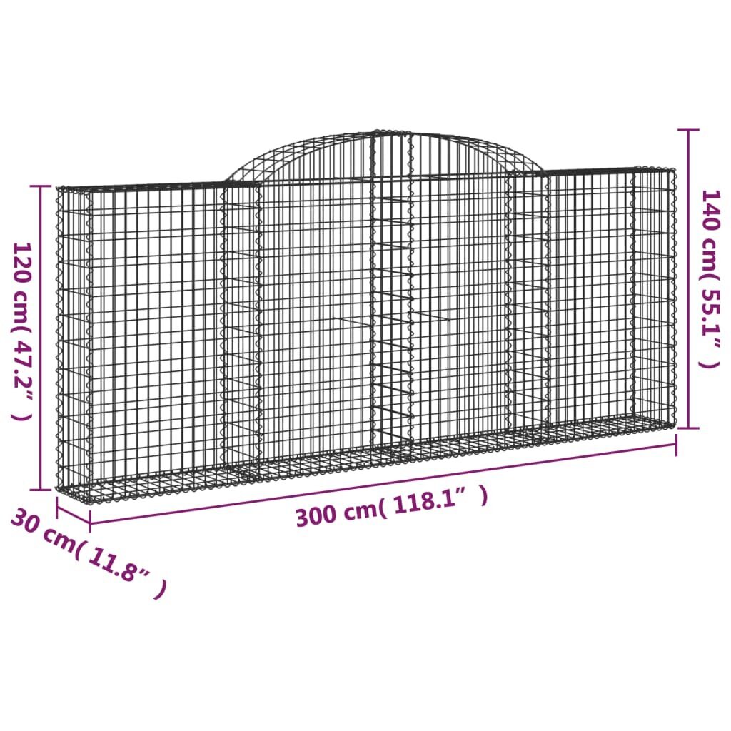 vidaXL arkveida gabiona grozi, 17gb., 300x30x120/140cm, cinkota dzelzs cena un informācija | Žogi un piederumi | 220.lv