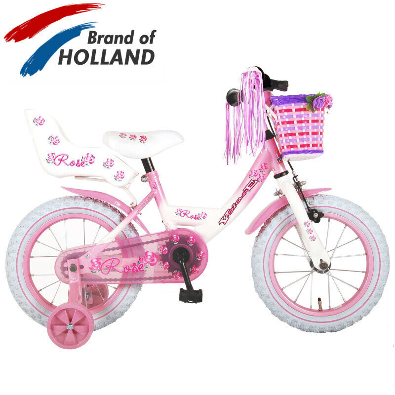 Bērnu velosipēds Rose 14" Pink/White cena un informācija | Velosipēdi | 220.lv