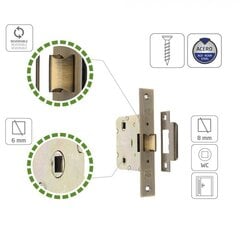Slēdzene 2100-50, WC, 47mm, misiņa cena un informācija | Durvju slēdzenes | 220.lv
