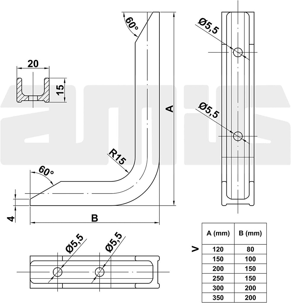 Konsole 4, 120*80mm, apzeltīta, slodze 100kg цена и информация | Citi piederumi mēbelēm | 220.lv