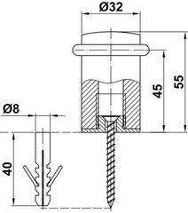 Atdure durvīm 202, 32mm, hromēta cena un informācija | Durvju stopētāji un citi aksesuāri | 220.lv