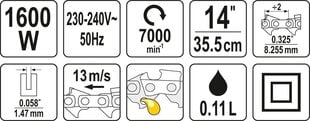 Elektriskais ķēdes zāģis FLO 79675, 1600W, 14" cena un informācija | Motorzāģi | 220.lv