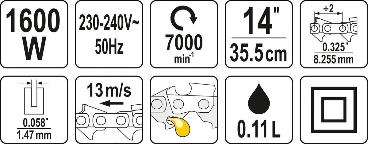 Elektriskais ķēdes zāģis FLO 79675, 1600W, 14" cena un informācija | Motorzāģi | 220.lv