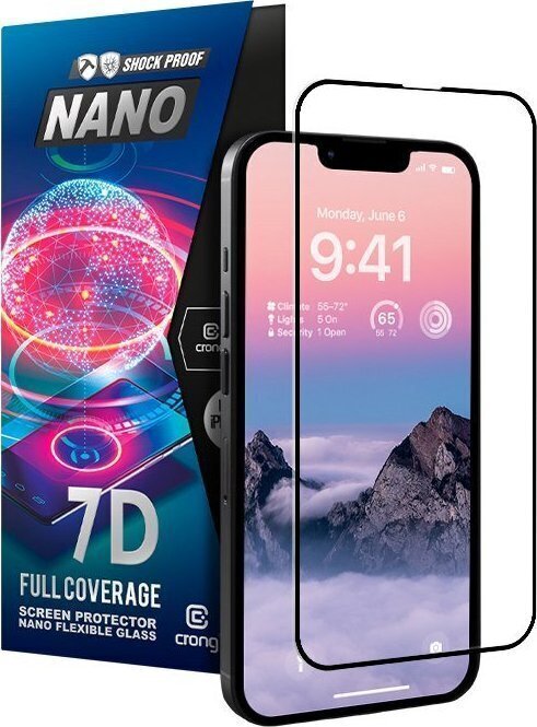 Aizsargstikls Crong 7D Nano Flexible iPhone 14 Pro cena un informācija | Ekrāna aizsargstikli | 220.lv