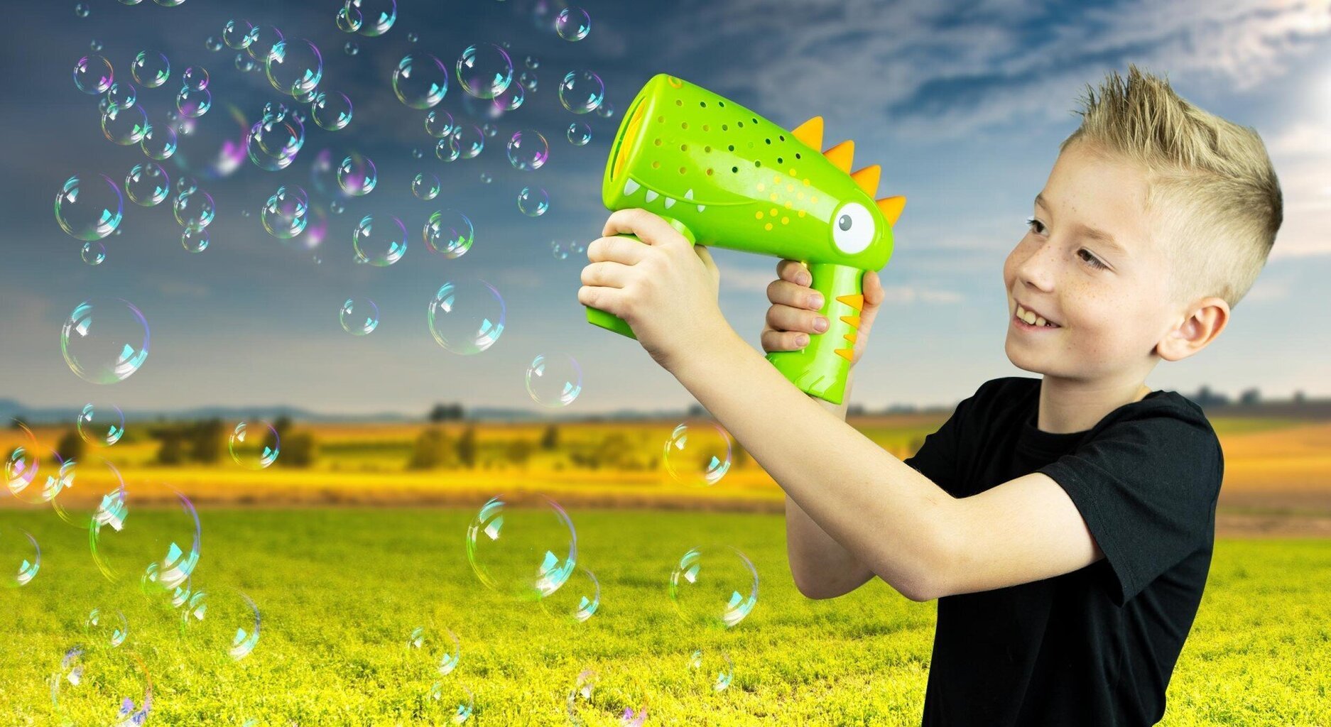 Ziepju burbuļu aparāts Dino Blaster TM Toys 0160, zaļš cena un informācija | Ūdens, smilšu un pludmales rotaļlietas | 220.lv