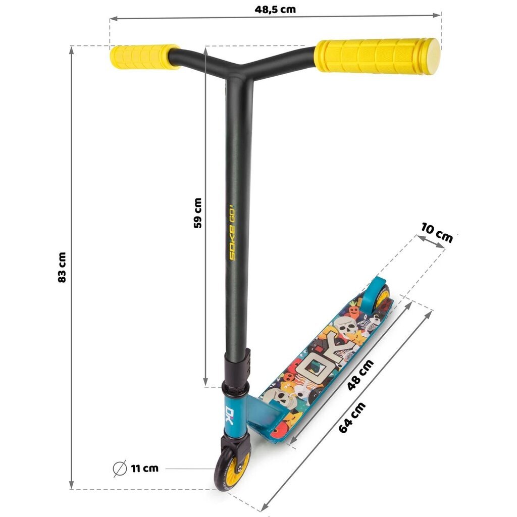 Skrejritenis SOKE GO! (1543) Yellow/Blue (Skull) 100mm цена и информация | Skrejriteņi | 220.lv