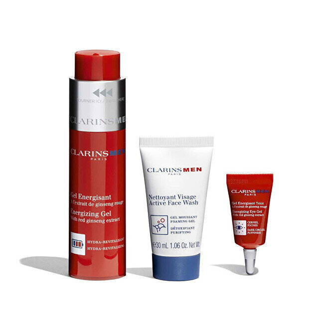 Sejas kopšanas komplekts Clarins Men vīriešiem: uzmundrinošs gels 50 ml + sejas mazgāšanas līdzeklis 30 ml + enerģizējošs acu gels 3 ml cena un informācija | Sejas krēmi | 220.lv