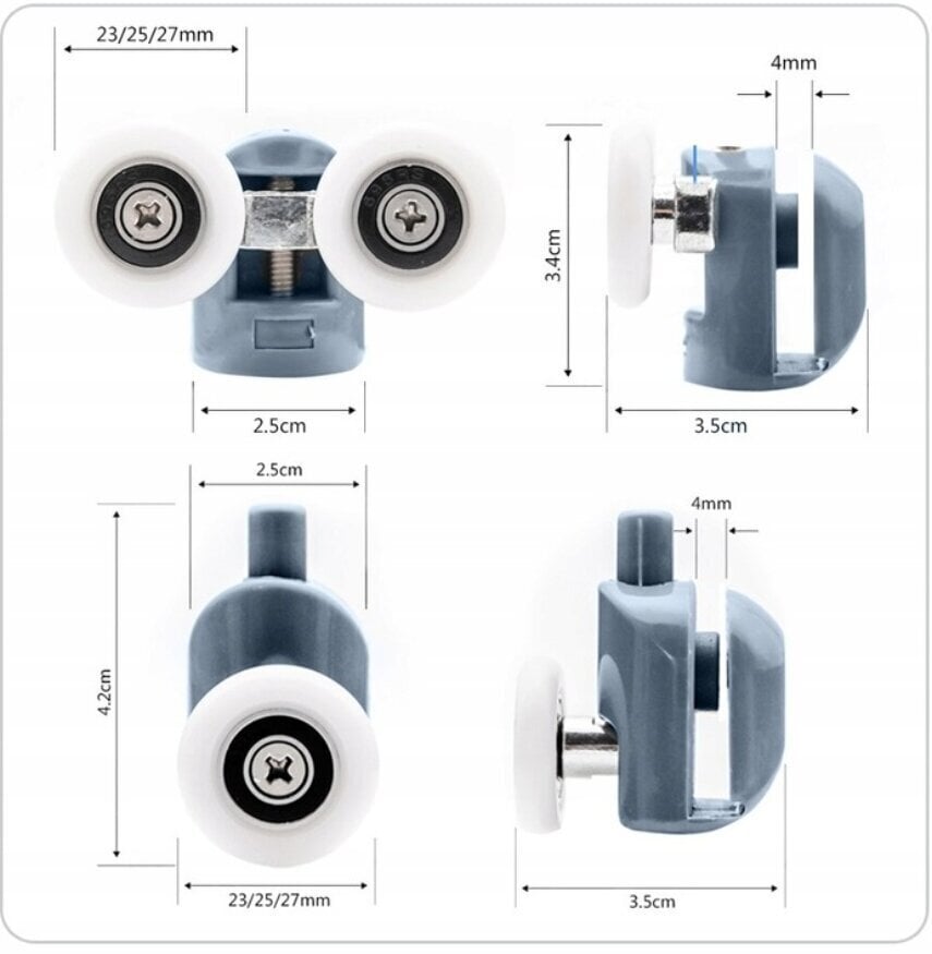 Dušas kabīnes riteņi, 8 gab. cena un informācija | Piederumi vannām un dušas kabīnēm | 220.lv