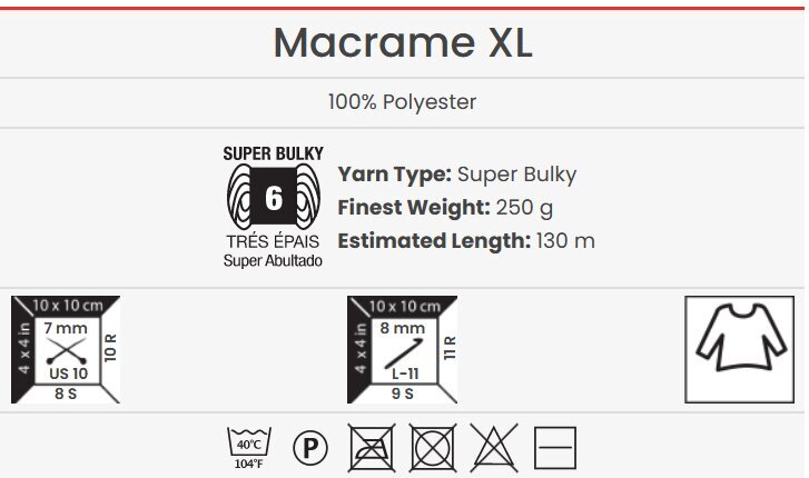 Adīšanas dzija YarnArt Macrame XL 250g, krāsa 141 cena un informācija | Adīšana | 220.lv