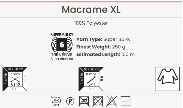 Adīšanas dzija YarnArt Macrame XL 250g, krāsa 157 cena un informācija | Adīšana | 220.lv
