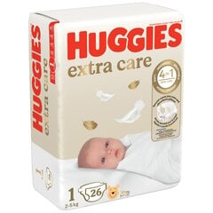 Huggies Soft Sange 1 (2-5 кг) новорожденный, 26 единиц, 4 набора упаковки цена и информация | Huggies Для ухода за младенцем | 220.lv