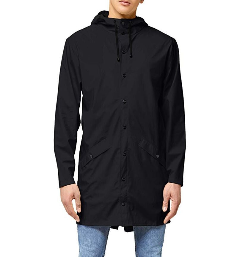 Rains Uniseks Long Jacket 1202 Rain Coats  Melns XS/S cena un informācija | Vīriešu virsjakas | 220.lv